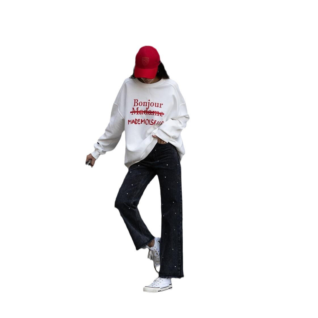 Damen lässiger Sweatshirt mit kreativem Schriftzug Drune
