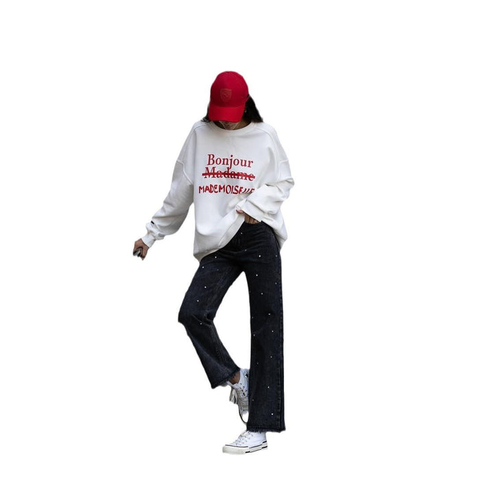 Damen lässiger Sweatshirt mit kreativem Schriftzug Drune
