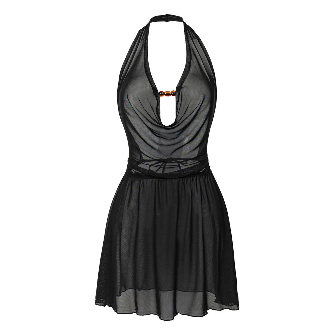 Damen Strandkleid mit tiefem V-Ausschnitt und raffiniertem Knoten Drune