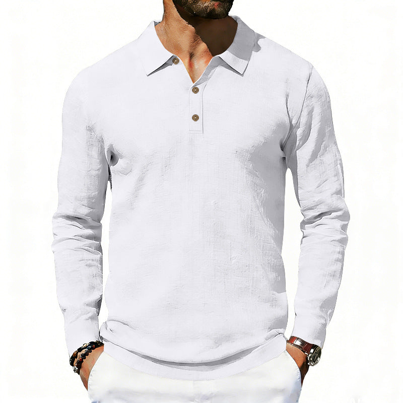 Herren nan Langarm-Poloshirt aus Leinen mit Henley-Knopfleiste und Kentkragen Drune