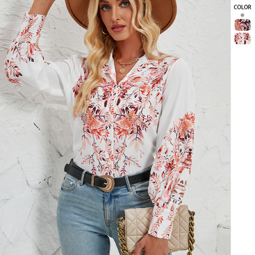 Damen Elegante Bluse mit floralem Design und voluminösen Ärmeln Drune