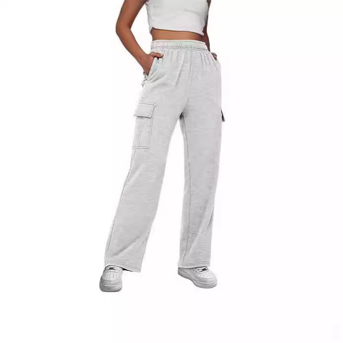 Damen nan gerade geschnittene Cargo-Sweathose mit hoher Taille und aufgesetzten Taschen Drune