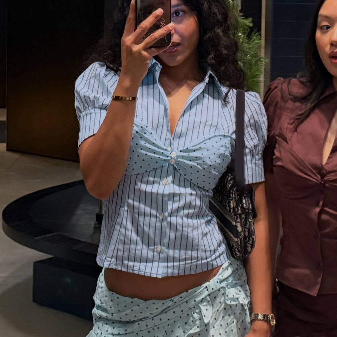 Damen Blusenshirt mit Puffärmeln und einzigartigem Bindedetail Drune