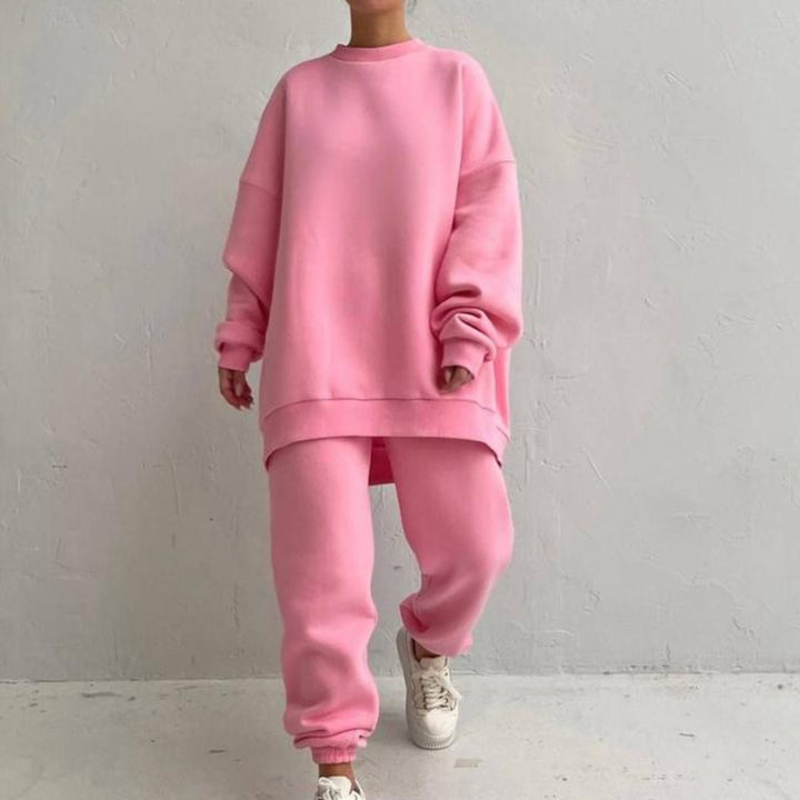 Damen lässiges Fleece-Loungewear-Set mit weitem Schnitt Drune