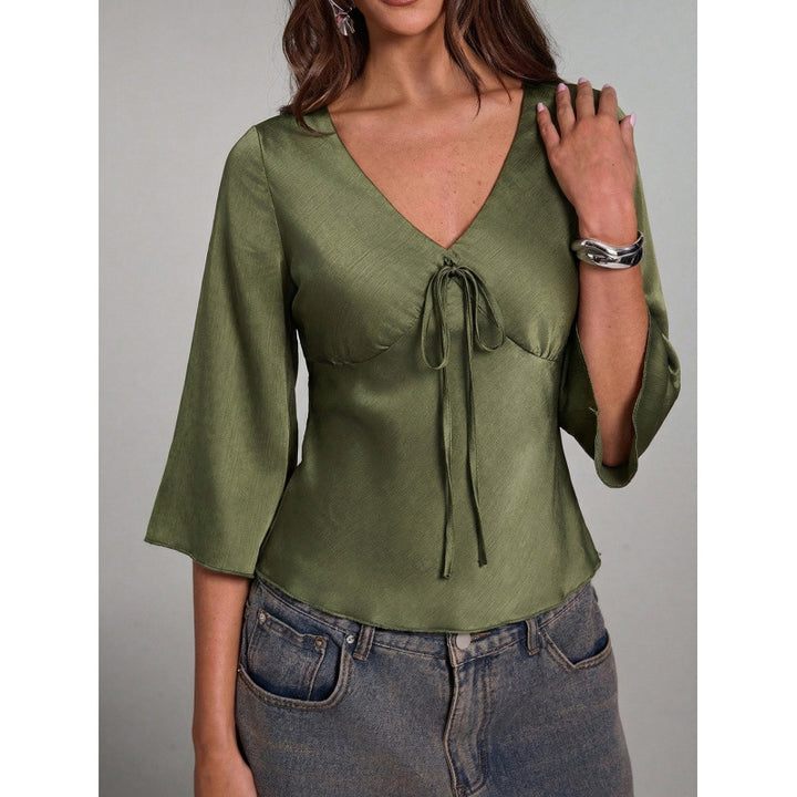 Damen Elegantes Oberteil mit Krawatte und weitem Ärmel Drune