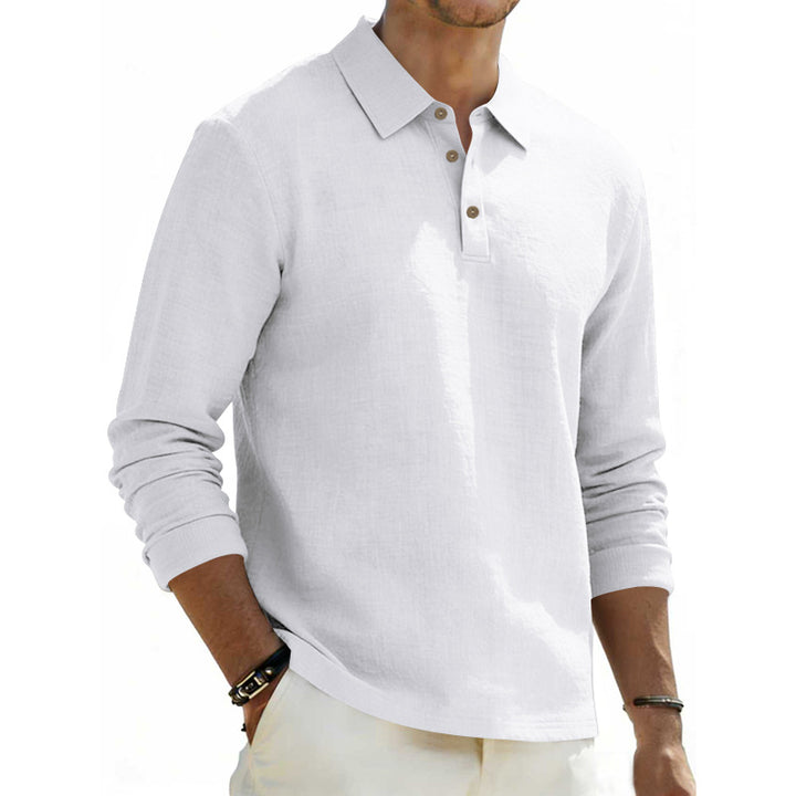 Herren nan Langarm-Poloshirt aus Leinen mit Henley-Knopfleiste und Kentkragen Drune