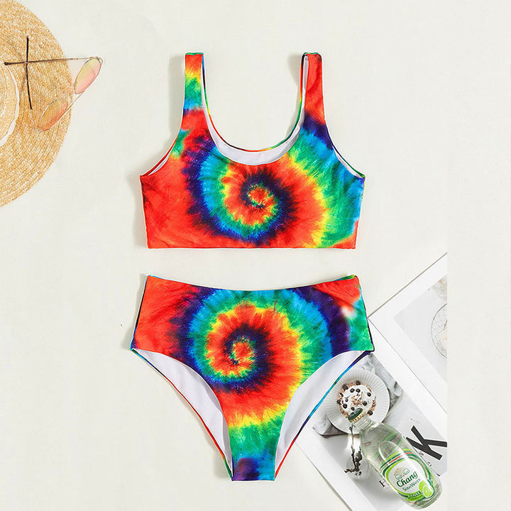 Damen Hoch tailliertes Bikini-Set mit modernem Batikmuster Drune