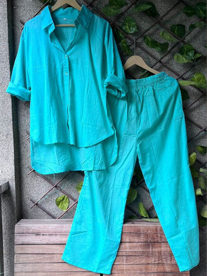 Damen lässiges Leinen-Hemd und Hose Set Drune