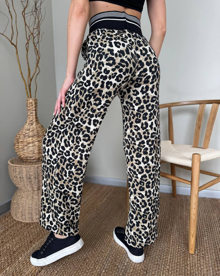 Damen Modische Leoprint Loungehose Drune