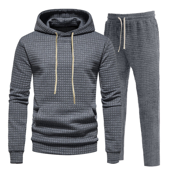 Herren lässiges Freizeit-Hoodie-Set mit strukturierter Oberfläche und elastischem Bund Drune