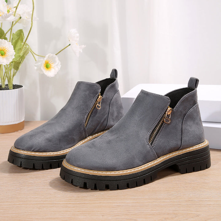 Damen nan Wildlederstiefelette mit robuster Profilsohle und seitlichem Reißverschluss Drune