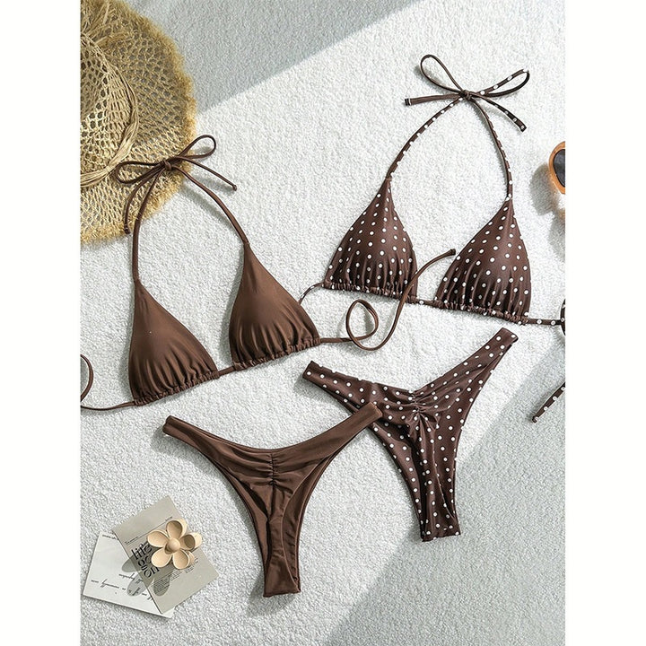 Damen Triangel-Bikini-Set mit verstellbaren Trägern und fröhlichem Punktedesign Drune