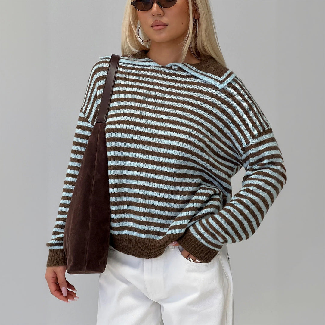 Damen Gestreifter Pullover mit lässiger Kapuze und weichem Material Drune
