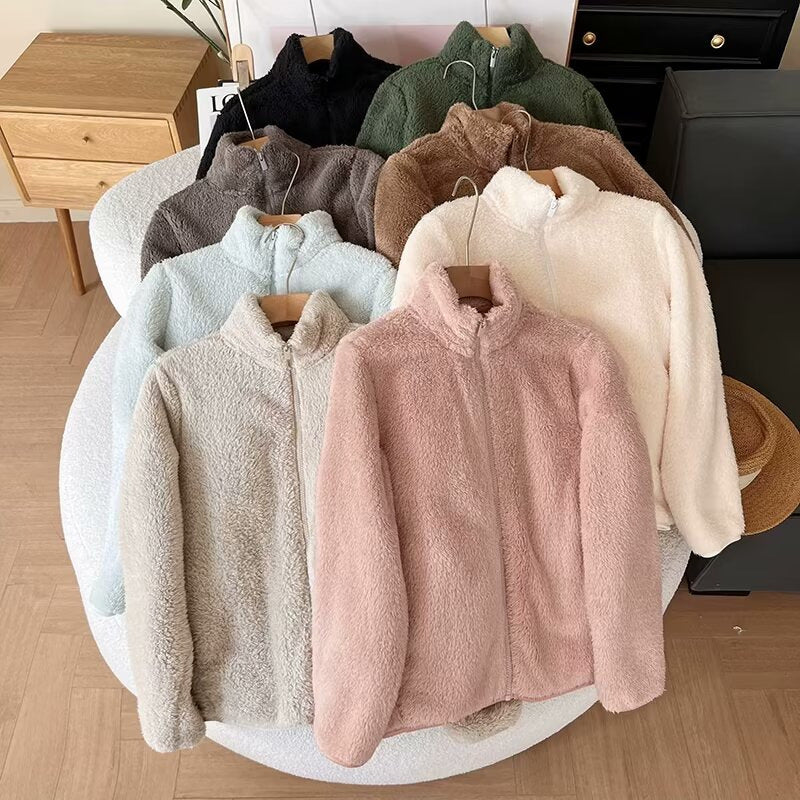 Damen Flauschige Fleecejacke mit hohem Kragen und Reißverschluss Drune
