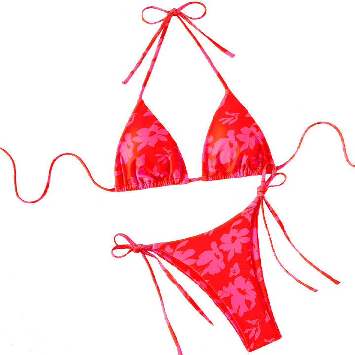 Damen Triangel-Bikini mit floralem Design und verstellbaren Bändern Drune