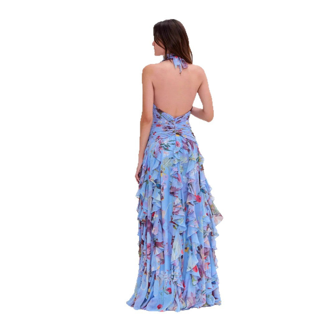Damen Romantisches Maxi-Party Kleid mit voluminösen Rüschendetails Drune