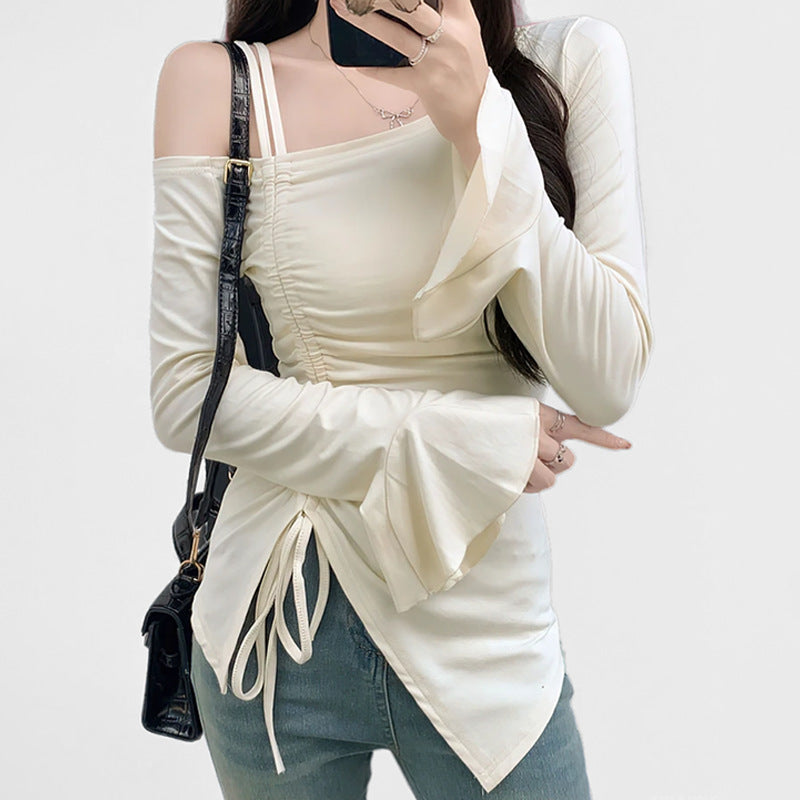 Damen Top mit schulterfreiem Design und raffinierten Rüschenärmeln Drune
