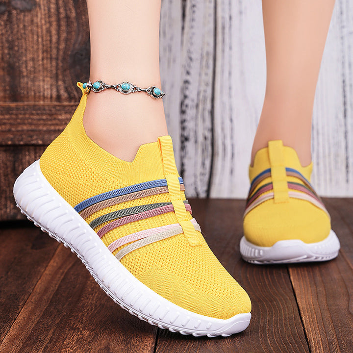 Damen nan leichte gestrickte Schlupfsneaker mit elastischen Zierbändern und stoßdämpfender EVA-Laufsohle Drune