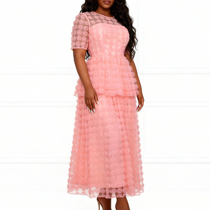 Damen Elegantes Maxi-Kleid mit floralem Volant-Design Drune