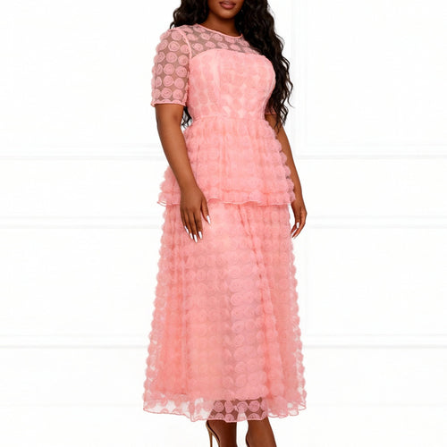 Damen Elegantes Maxi-Kleid mit floralem Volant-Design Drune