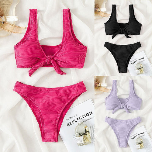 Damen Bikini-Set mit Knotenverschluss und hoch geschnittenem Höschen Drune