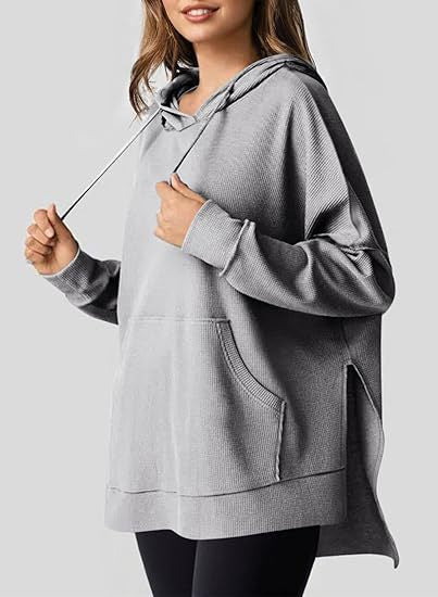 Damen Oversized Kapuzenpullover mit praktischen Eingrifftaschen und hochwertigem Strukturstoff Drune