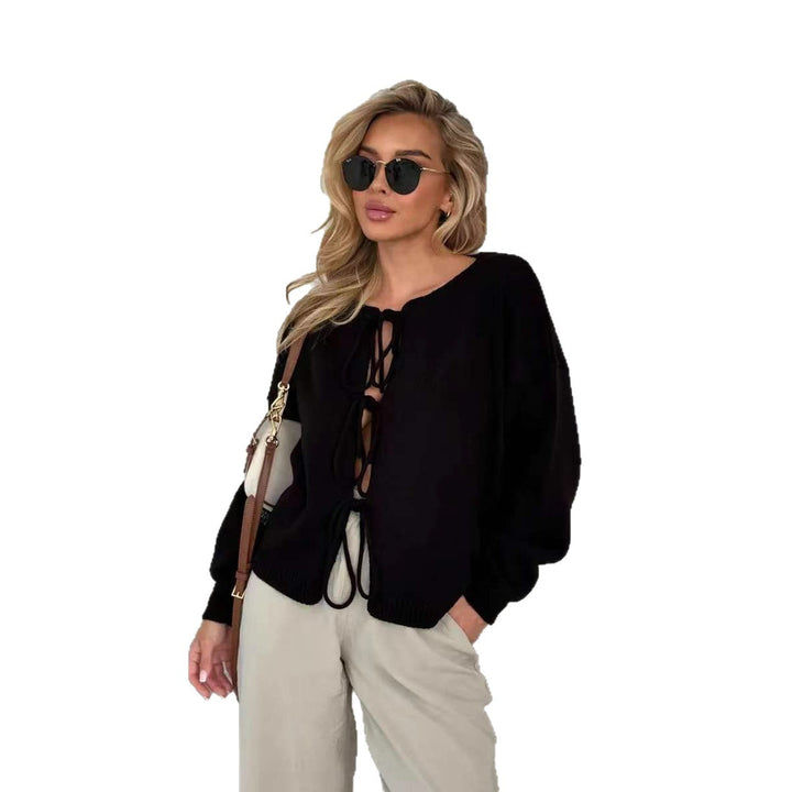 Damen lässiger Strickpullover mit dekorativen Schnürdetails Drune