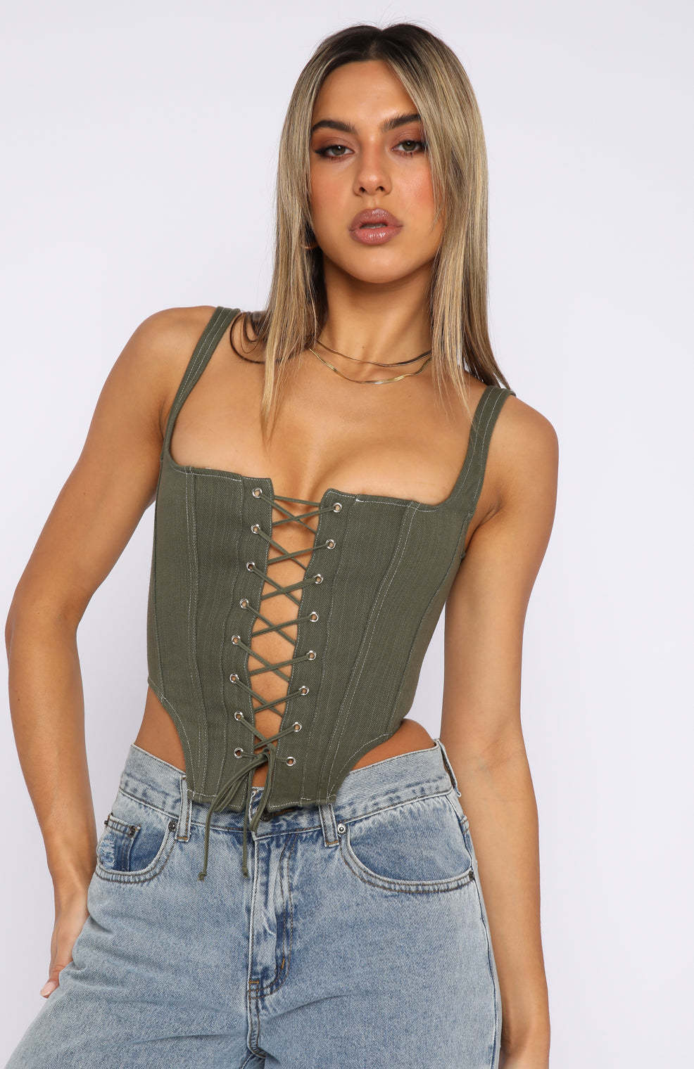 Damen Corsagenoberteil mit Schnürung und femininer Silhouette Drune