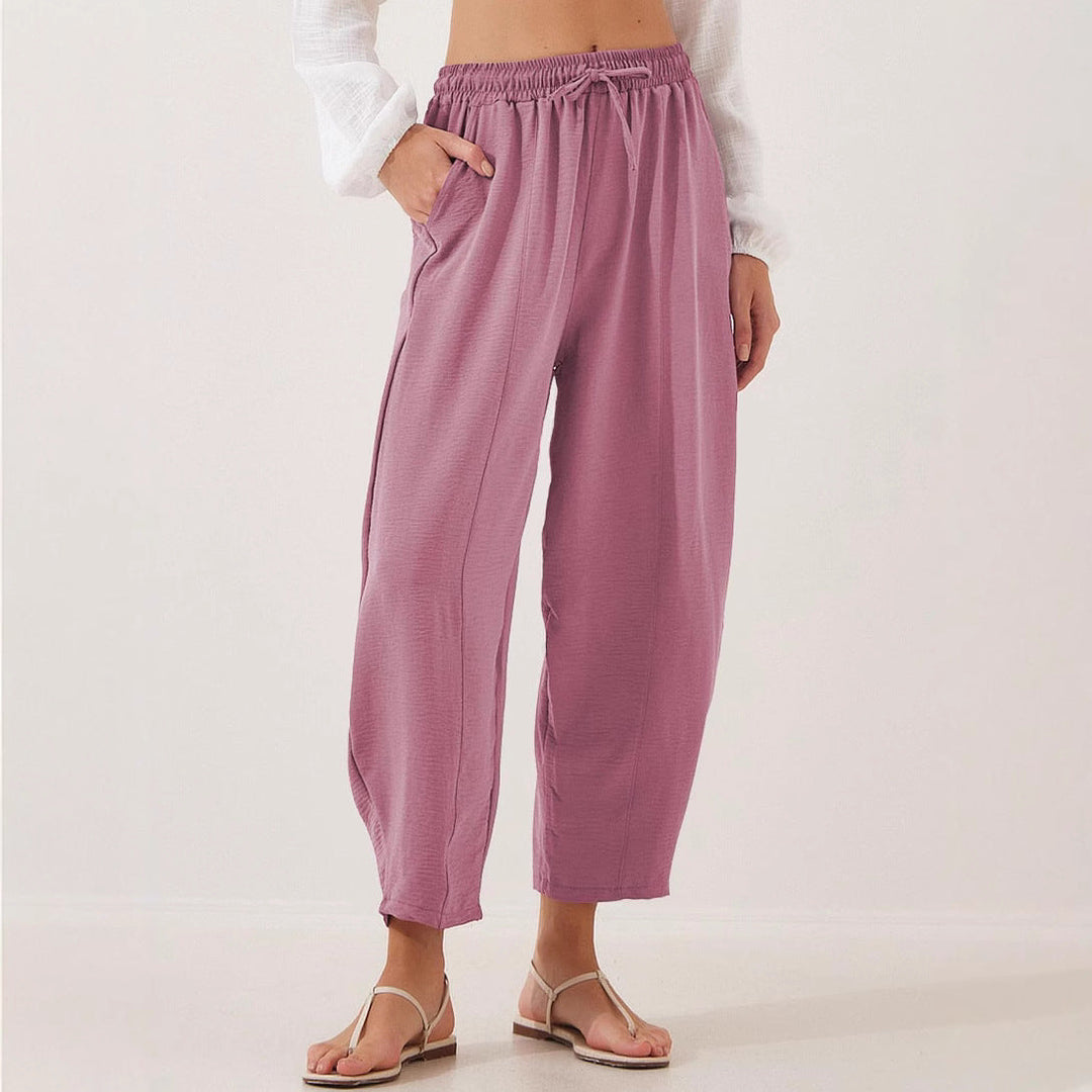 Damen lässige Freizeithose mit elastischem Bund und praktischen Seitentaschen Drune