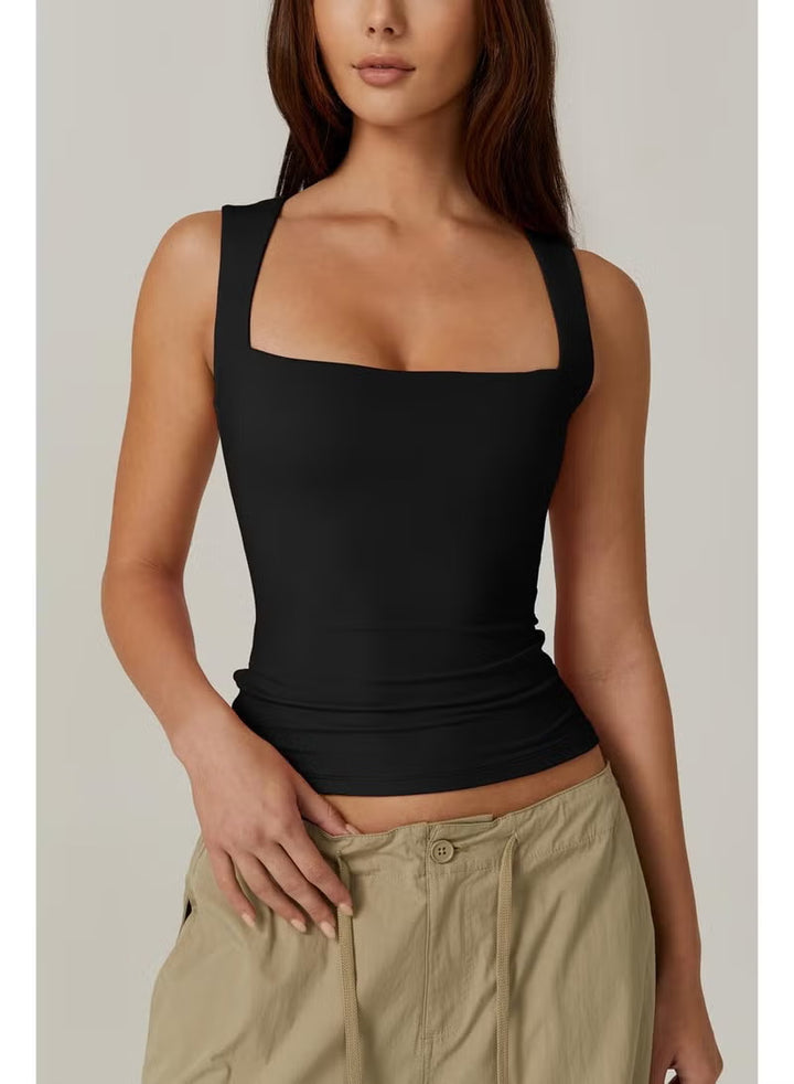 Damen ärmelloses Oberteil mit quadratischem Ausschnitt und figurbetontem Schnitt Drune