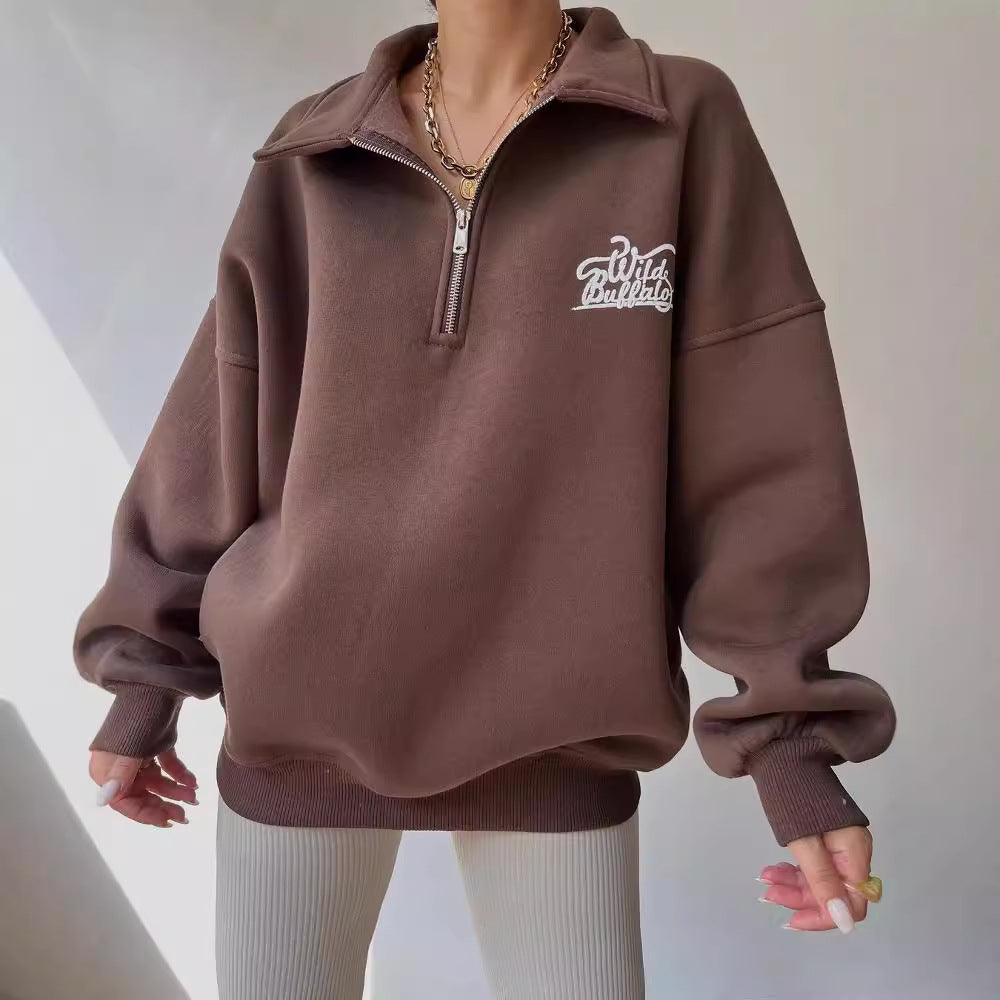 Damen Hoodie-Pullover mit hohem Kragen und Reißverschluss Drune