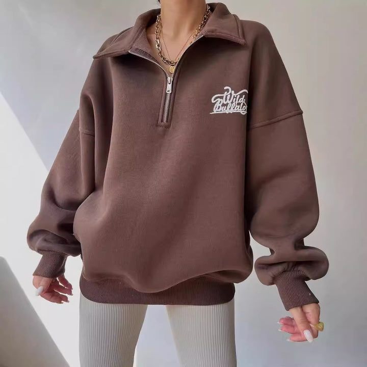 Damen Hoodie-Pullover mit hohem Kragen und Reißverschluss Drune