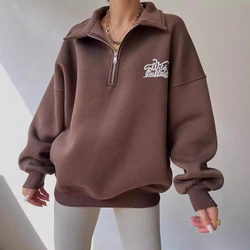 Damen Hoodie-Pullover mit hohem Kragen und Reißverschluss Drune