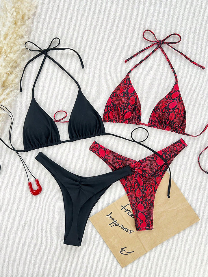 Damen Triangel-Bikini-Set mit floralen und animalischen Mustern Drune
