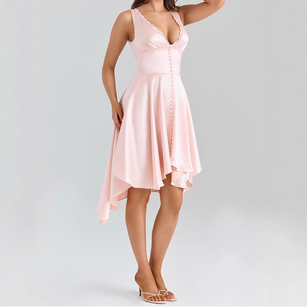 Damen Elegantes Hochzeitskleid mit Rüschen und asymmetrischem Saum Drune