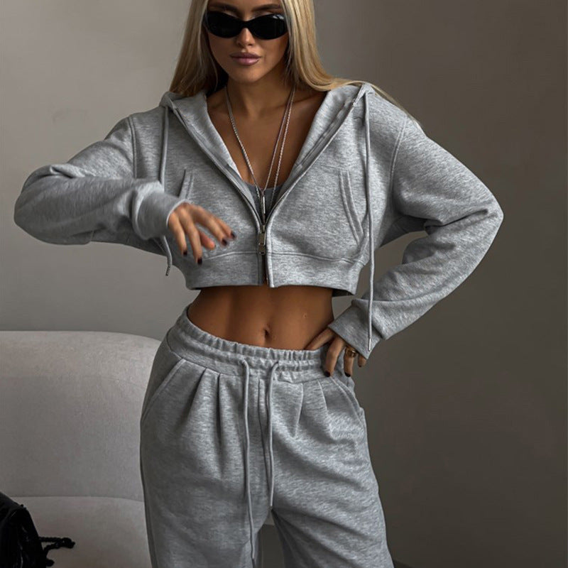 Damen lässiges Crop-Set mit hoch geschnittenen Hosen Drune