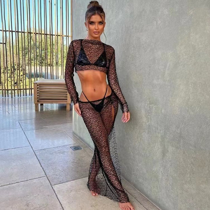 Damen Transparenter Strandbody mit langem Arm Drune
