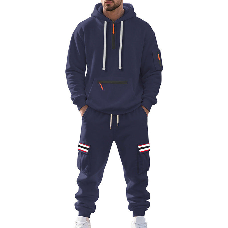 Herren nan Cargo-Hoodie- und Jogginghose-Set mit Halbzip, Reißverschluss-Kängurutasche und elastischem Tunnelzugbund Drune