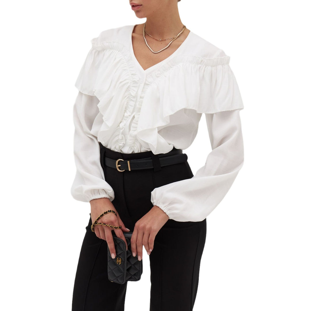 Damen Elegantes Blusenoberteil mit voluminösen Rüschen und schmeichelndem Schnitt Drune