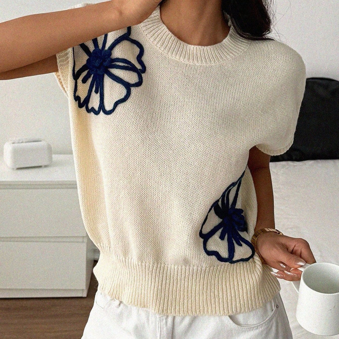 Damen Strickoberteil mit floralem Stickdesign Drune
