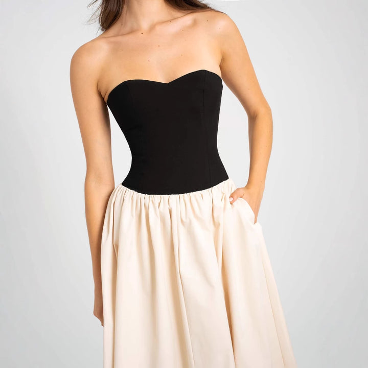 Damen Lange Abendrobe mit Bustier-Oberteil und weit schwingendem Rock Drune