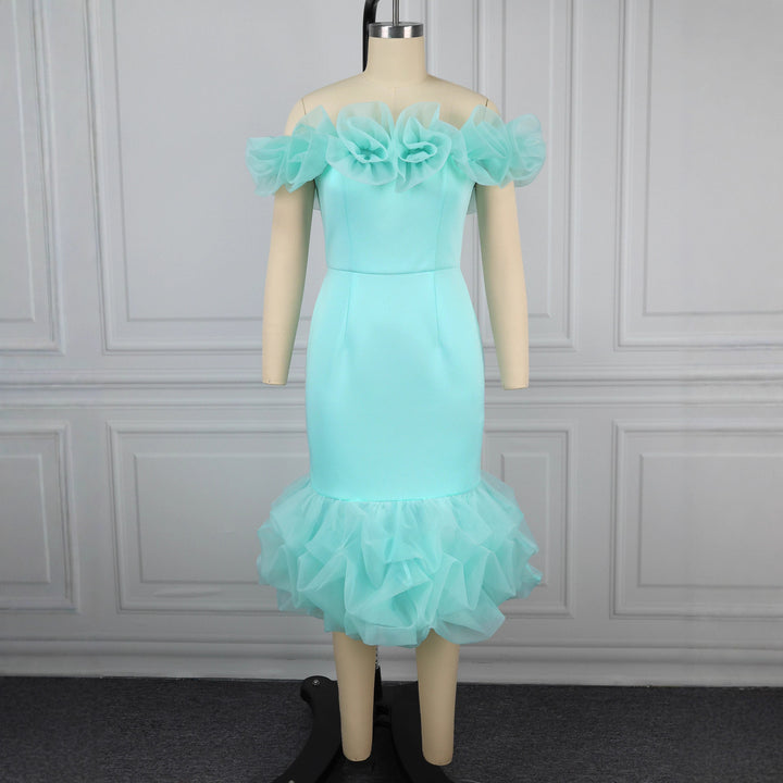 Damen Figurbetontes Kleid mit Rüschenärmel und voluminösem Saum Drune