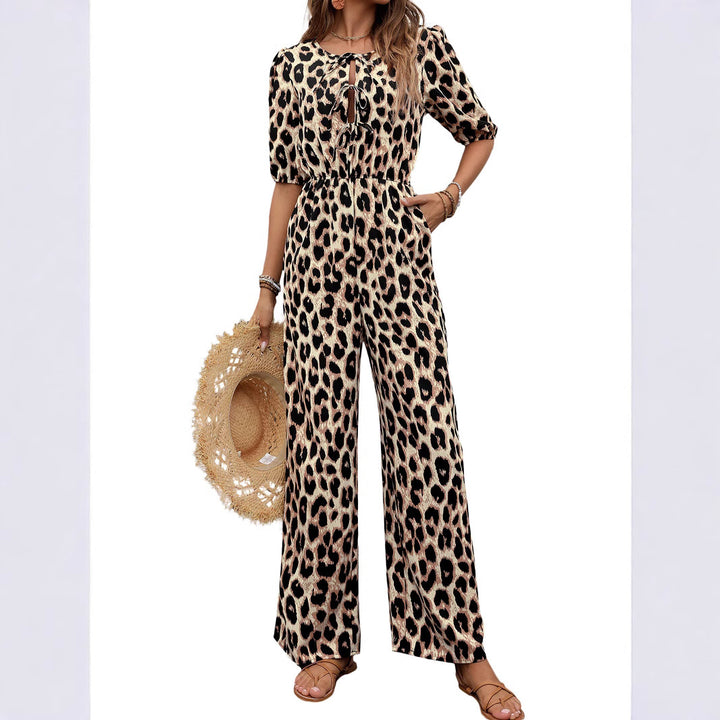Damen Jumpsuit mit elegantem Wickelausschnitt und modischem Leopardenmuster Drune