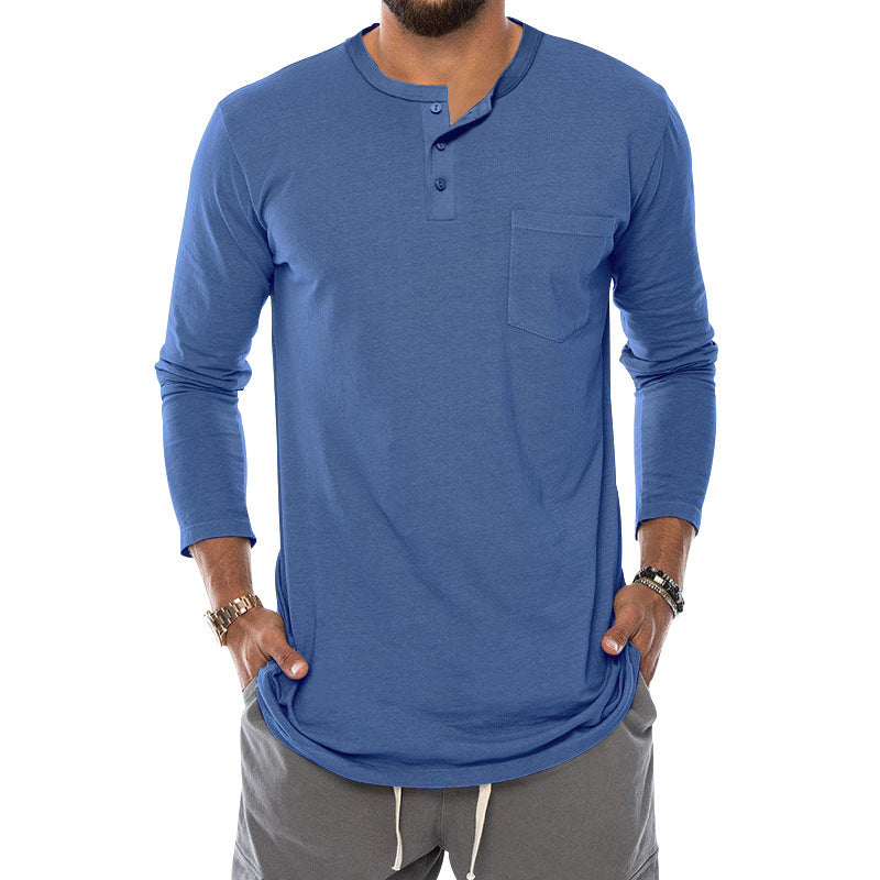 Herren Langarm-Henley-Shirt mit modischem Knopfverschluss und praktischer Brusttasche Drune