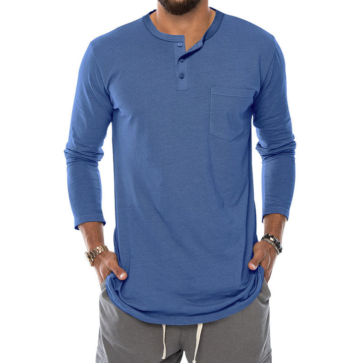 Herren Langarm-Henley-Shirt mit modischem Knopfverschluss und praktischer Brusttasche Drune