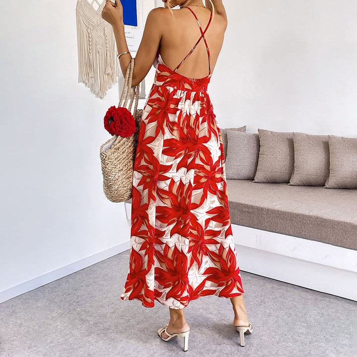 Damen Maxikleid mit floralem Muster und feinen Spaghettiträgern Drune