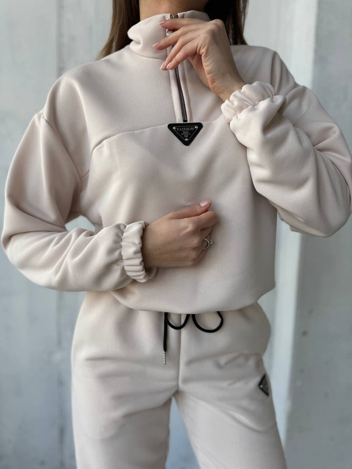 Damen sportliches Set aus weichem Fleece mit Kapuze Drune