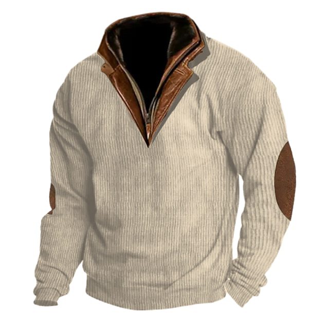 Herren Strickpullover mit Lederdetails und hohem Kragen Drune