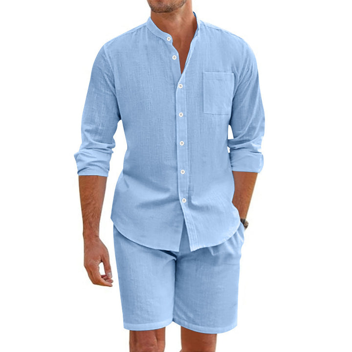 Herren lässiges Leinen-Set mit Knopfleiste und praktischen Taschen Drune