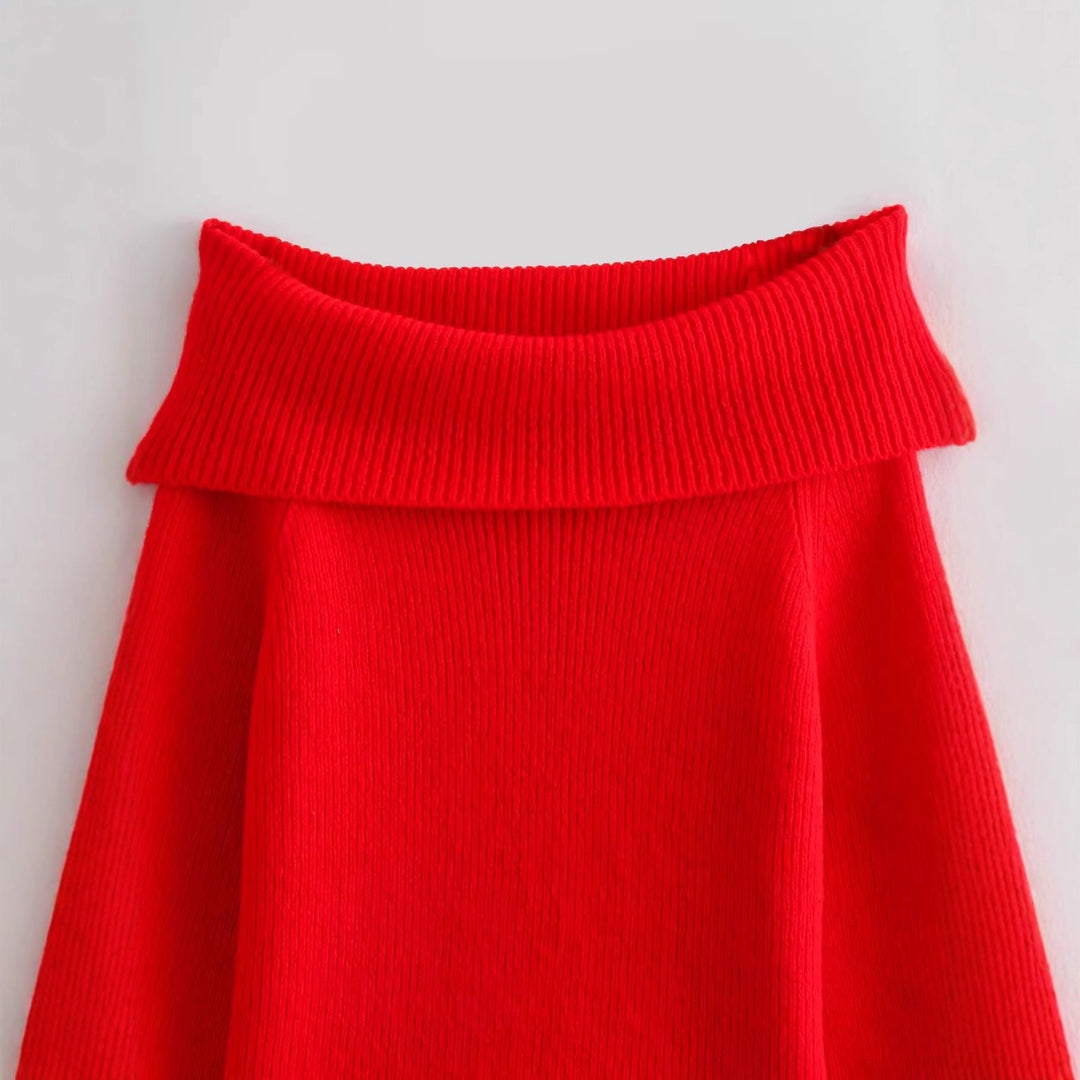 Damen eleganter, hochgeschlossener Strickpullover mit weitem Kragen Drune